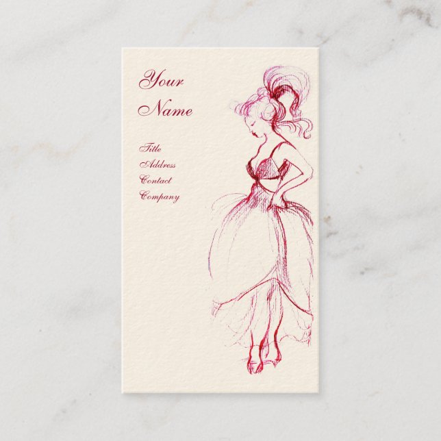 Carte De Visite MODE BEAUTÉ, dessin blanc rouge (Devant)