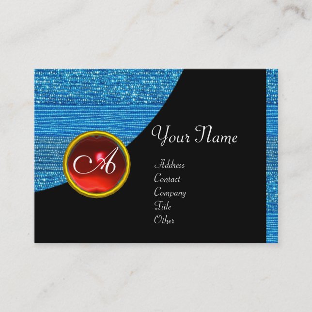 Carte De Visite MODE BLEUE MONOGRAM, rubis rouge noir (Devant)