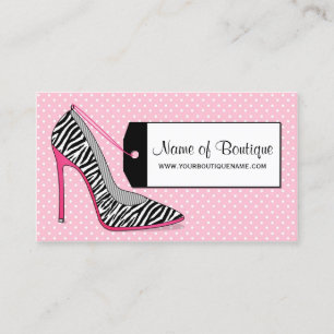 Carte De Visite Mode Boutique rose et noir Zebra Stiletto