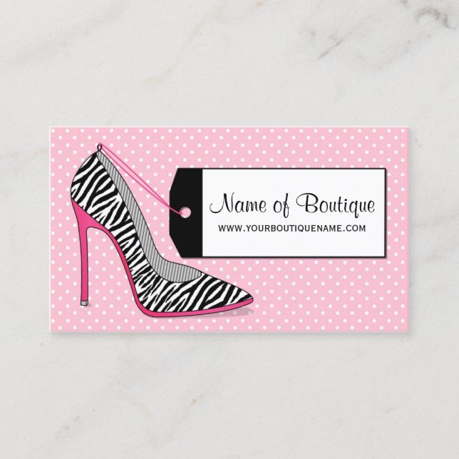 Carte De Visite Mode Boutique rose et noir Zebra Stiletto (Devant)