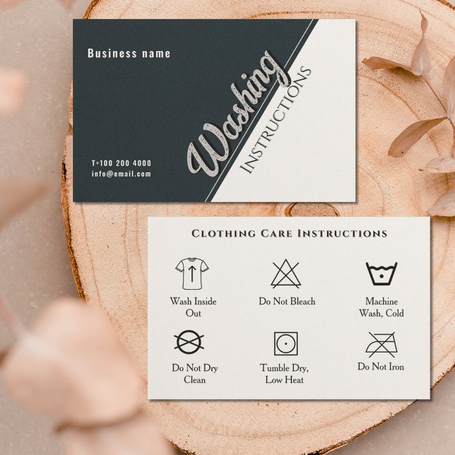 Carte De Visite Mode d'emploi des vêtements mode d'emploi noir bla (Clothing Care Washing Instrucitions Black White Bu Business Card)