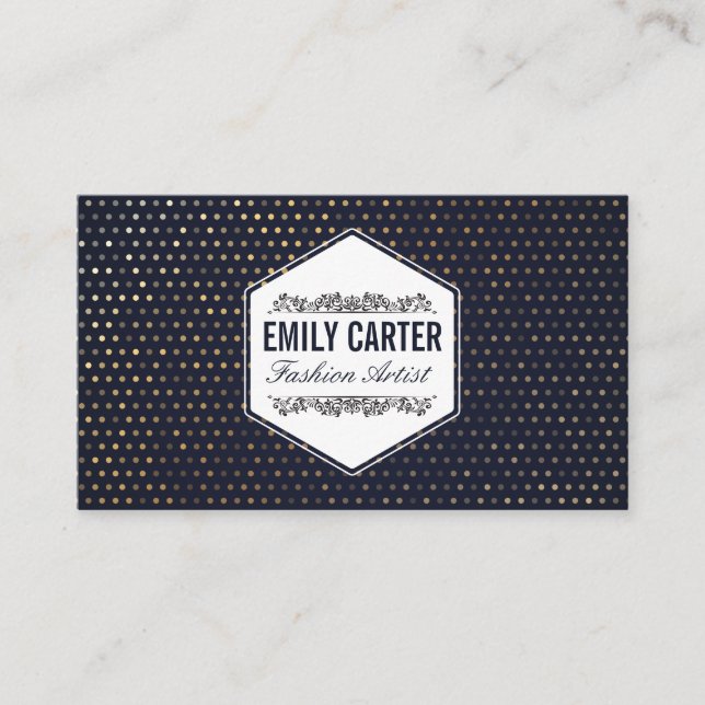 Carte De Visite Mode | Luxe | Motif tacheté or bleu profond (Devant)