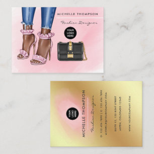 Carte de visite mode rose et or