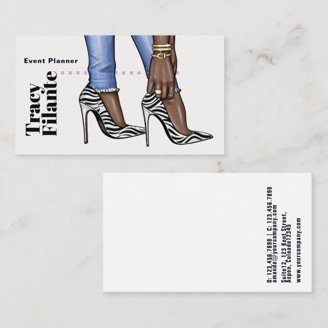 Carte de visite mode zèbre Glam Chic (Devant / Derrière)