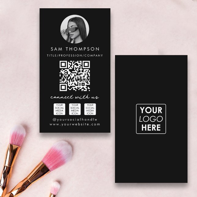 Carte De Visite Modèle Black Photo Influencer (Black Photo Influencer Template Business Card)