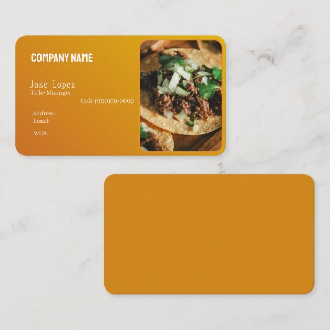 CARTE DE VISITE MODÈLE DE BASE ,taqueria (Devant / Derrière)