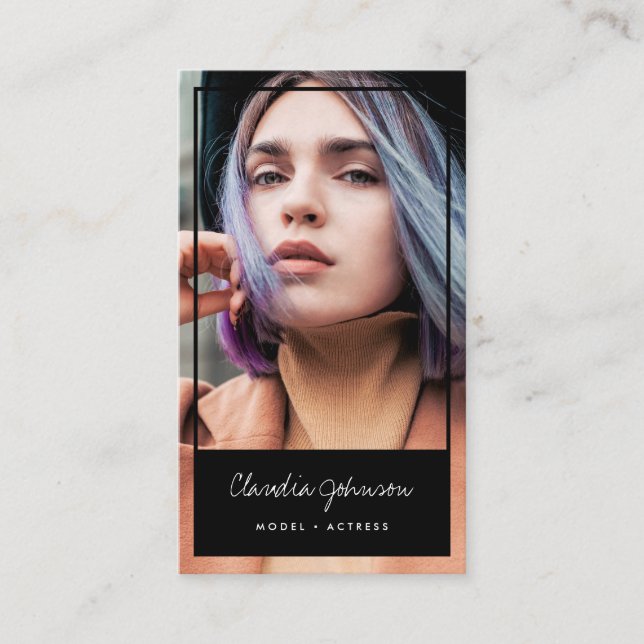 Carte De Visite Modèle de cadre noir moderne acteur modèle chanteu (Devant)