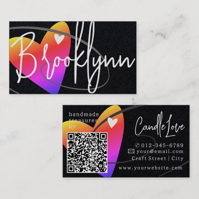 Carte De Visite Modèle de code QR arc-en-ciel fait avec amour pour (Devant / Derrière)