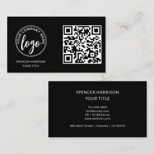 Carte De Visite Modèle de code QR de logo noir moderne