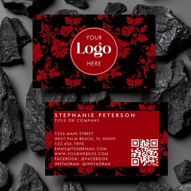 Carte De Visite Modèle de code QR de logo personnalisé en damas ro (Créateur téléchargé)