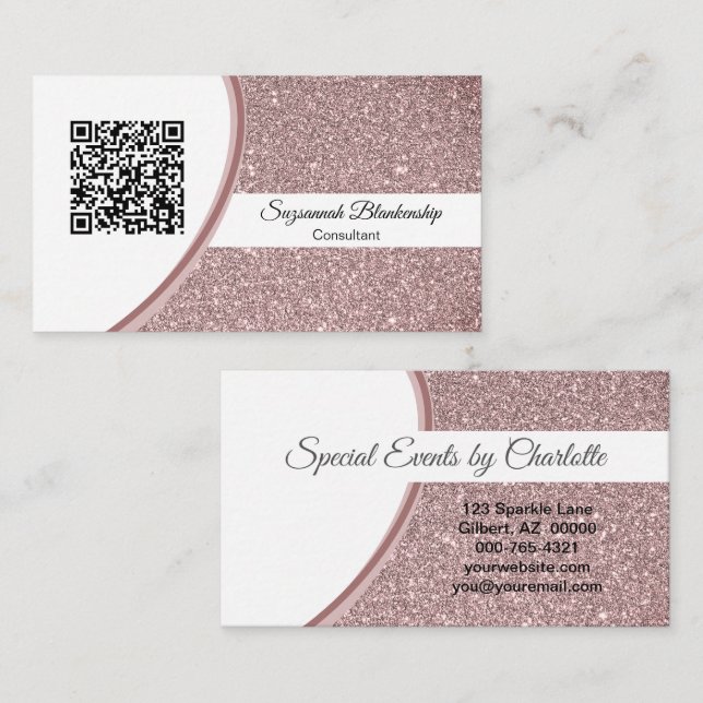 Carte De Visite Modèle de code QR de Parties scintillant rose prof (Devant / Derrière)