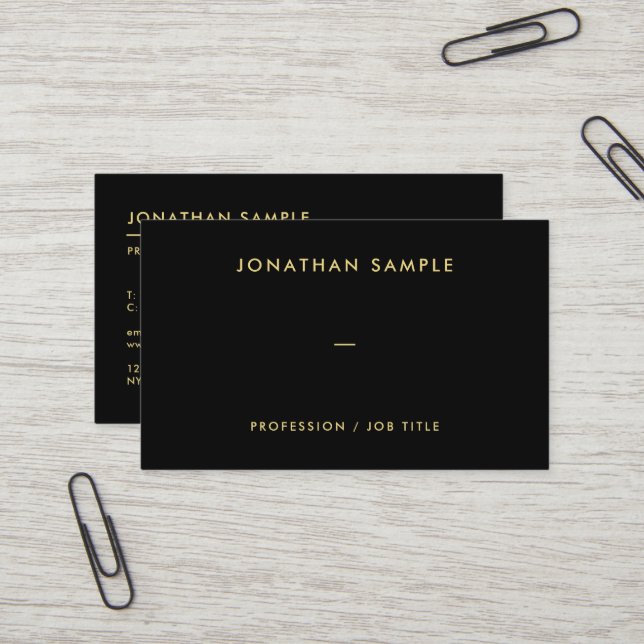 Carte De Visite Modèle de code QR personnalisé Elegant Black Gold (Devant/Arrière en situation)