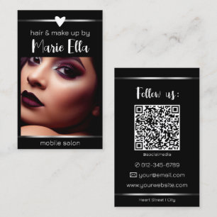 Carte De Visite Modèle de code QR photo avec lignes noires élégant