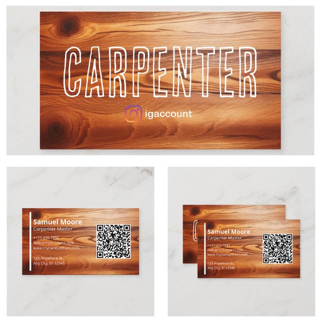 Carte De Visite Modèle de code QR professionnel de charpentier (Carpenter Professional QR Code Sample Design Business Card
)