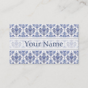 Carte De Visite Modèle de damas fleuri - bleu