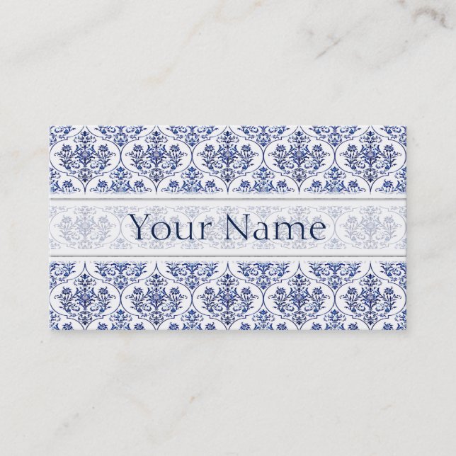 Carte De Visite Modèle de damas fleuri - bleu (Devant)