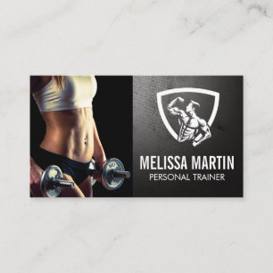 Carte De Visite Modèle de fitness tenant des cloches   Logo de rem