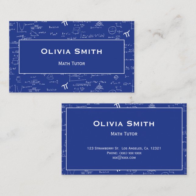 Carte De Visite Modèle de formule de professeur de mathématiques b (Devant / Derrière)