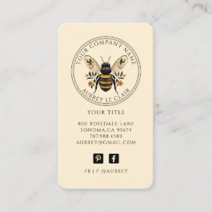 Carte De Visite Modèle de logo d'abeille botanique vintage