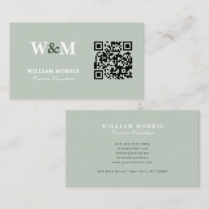 Carte De Visite Modèle de logo de code QR vert sauge élégant