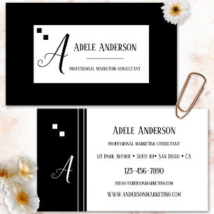 Carte De Visite Modèle de logo monogramme simple noir et blanc