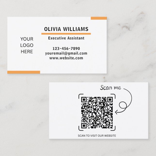 Carte De Visite Modèle de logo personnalisable orange noir blanc & (Devant / Derrière)