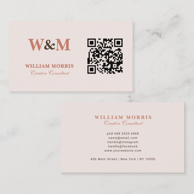 Carte De Visite Modèle de logo QR Code en terre cuite élégant (Devant / Derrière)