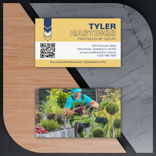 Carte De Visite Modèle de photo de code QR avec flèches jaunes et