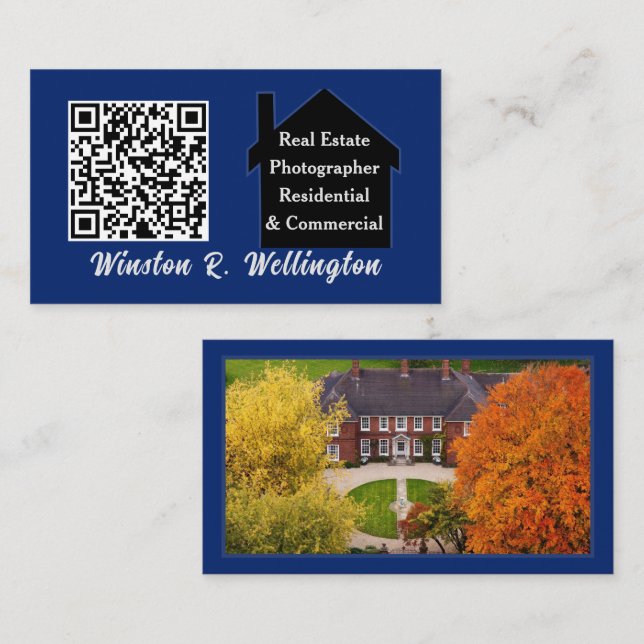 Carte De Visite Modèle de photo de code QR de photographe immobili (Devant / Derrière)
