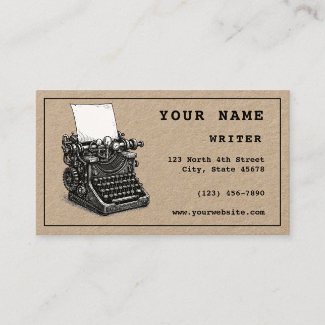 Carte De Visite Modèle de rédacteur de machine à écrire Steampunk (Devant)