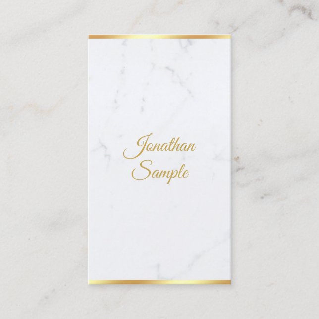 Carte De Visite Modèle de script manuscrit moderne Marble Gold (Devant)