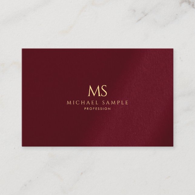 Carte De Visite Modèle élégant Bordeaux Monogramme Or Luxe (Devant)