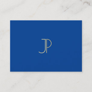 Carte De Visite Modèle élégant de monogramme moderne bleu profond
