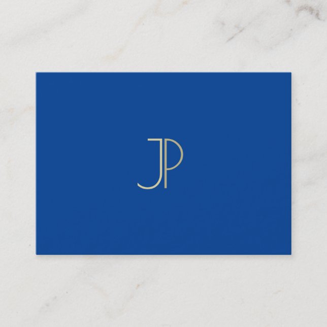 Carte De Visite Modèle élégant de monogramme moderne bleu profond  (Devant)