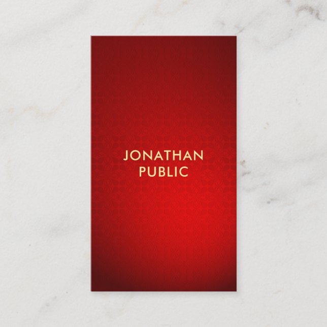 Carte De Visite Modèle élégant de texte doré damassé rouge profess (Devant)