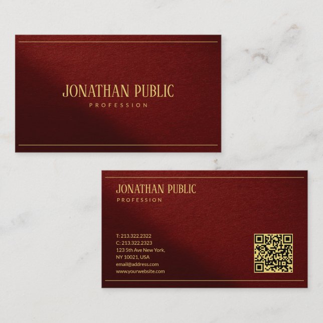 Carte De Visite Modèle élégant moderne personnalisé Code QR Texte  (Devant / Derrière)