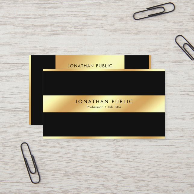Carte De Visite Modèle élégant noir et or professionnel moderne (Devant/Arrière en situation)