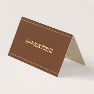 Carte De Visite Modèle élégant plié texte or marron chocolat