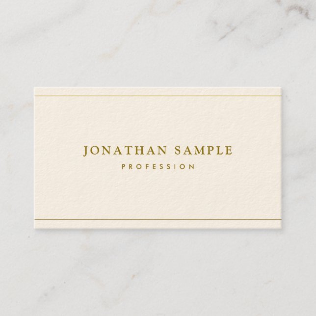 Carte De Visite Modèle Élégant Professionnel Texte Or Luxe Crème (Devant)