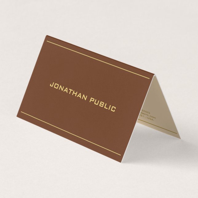 Carte De Visite Modèle élégant texte or marron chocolat plié (Devant)