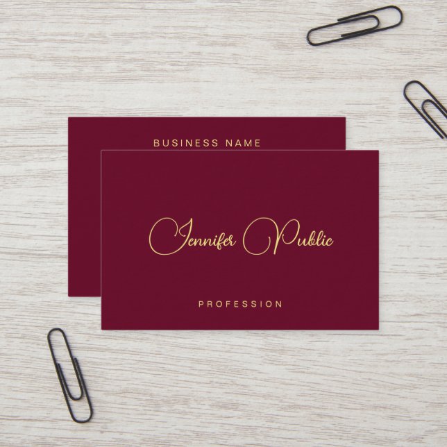 Carte De Visite Modèle élégant texte or script taille Euro luxe (Devant/Arrière en situation)