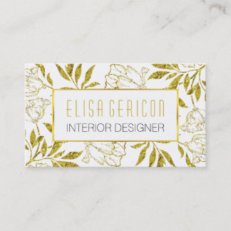Carte De Visite Modèle floral chic et tendance feuille d'or peony