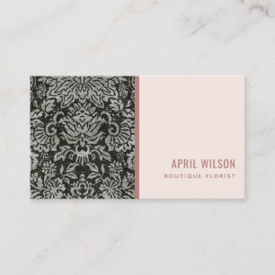 CARTE DE VISITE MODÈLE FLORALE NOIR ET BLANC DOUX DE DAMASK