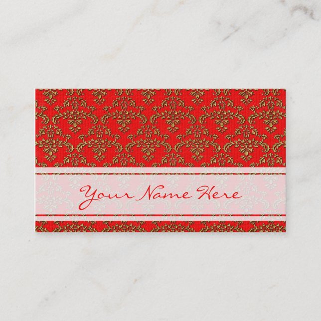 Carte De Visite Modèle Gold & Red Damask (Devant)