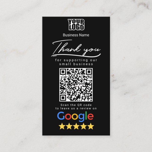 Carte De Visite Modèle Google Google noir avec lien de code QR (Devant)
