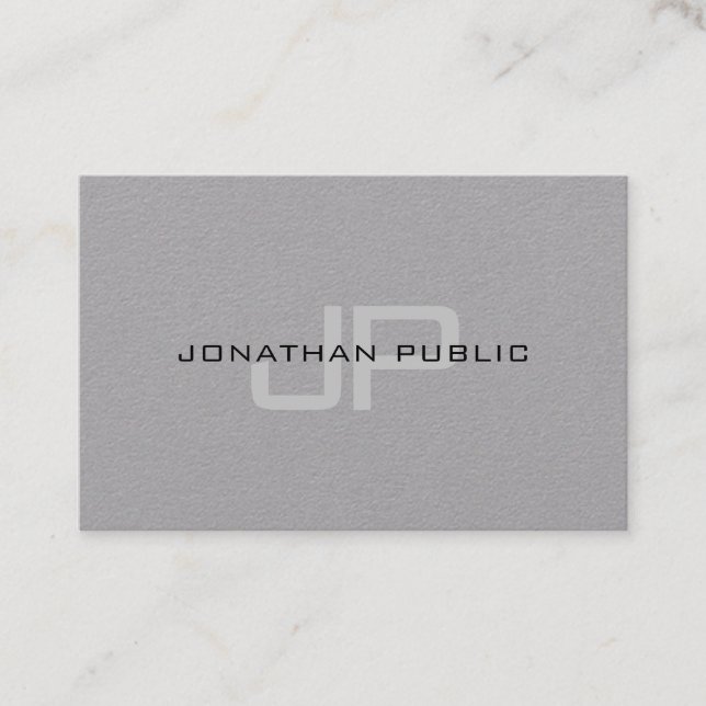 Carte De Visite Modèle gris de design simple de monogramme élégant (Devant)