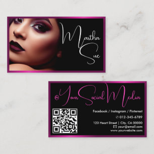 Carte De Visite Modèle moderne Influencer noir et rose photo