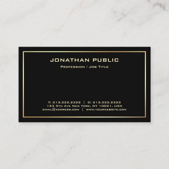 Carte De Visite Modèle Moderne Professionnel Noir Élégant Or (Devant)