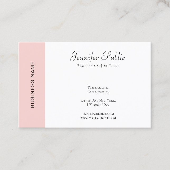 Carte De Visite Modèle moderne simple Élégant rose pâle blanc (Devant)