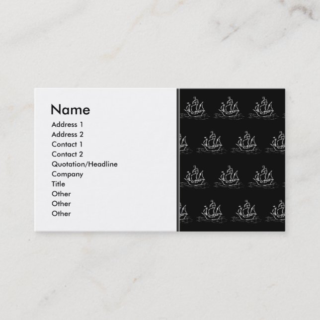 Carte De Visite Modèle noir et blanc de bateau de pirate (Devant)